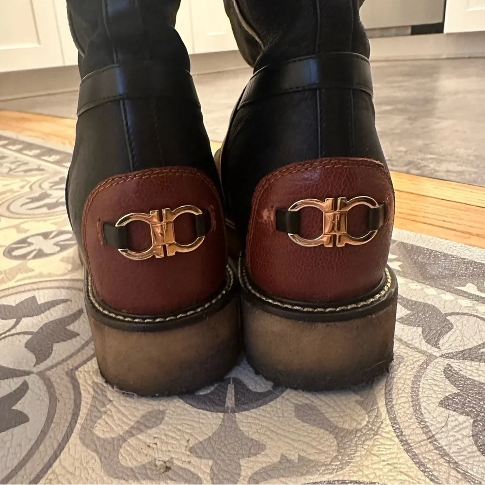 Salvatore Ferragamo Black Leather Winter Boots Size 7